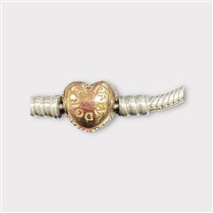 Pandora 925Sterling Silver Snake Bracelet with Rose Gold Heart Clasp